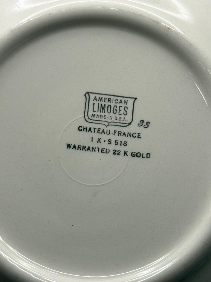 American Limoges Chateau France Dinner Plates with 22K Gold Trim
