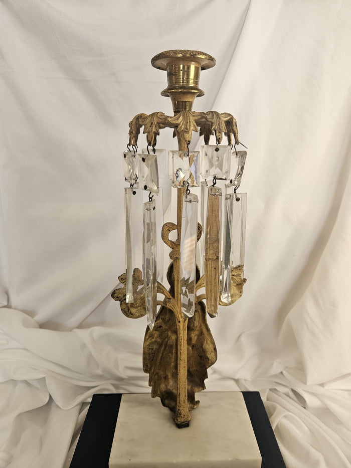 Antique - Brass, Marble, Crystal - Girandole/Candlestick Holder - 1890's - Victorian
