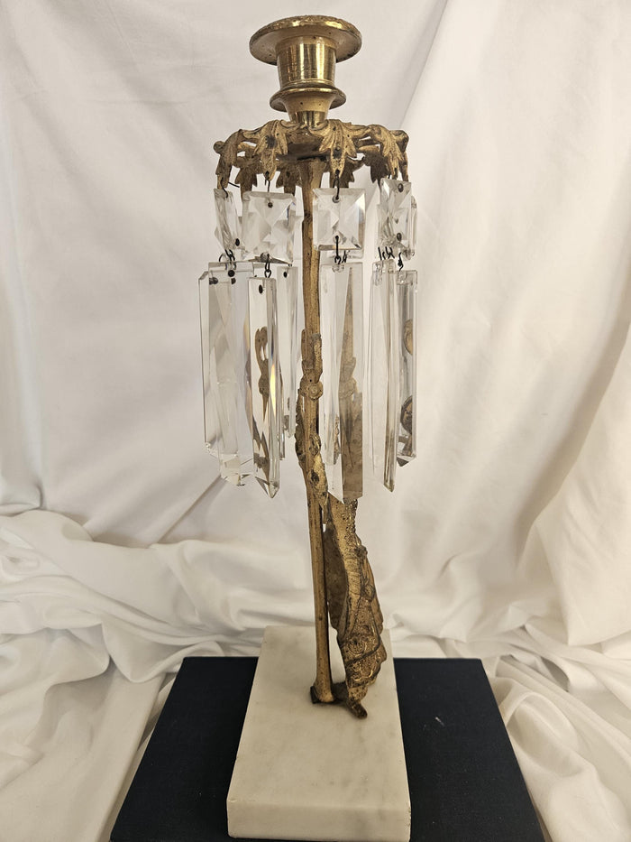 Antique - Brass, Marble, Crystal - Girandole/Candlestick Holder - 1890's - Victorian