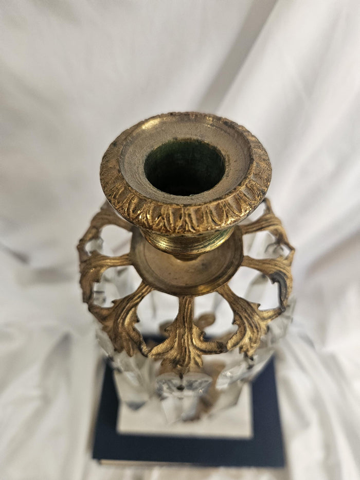 Antique - Brass, Marble, Crystal - Girandole/Candlestick Holder - 1890's - Victorian