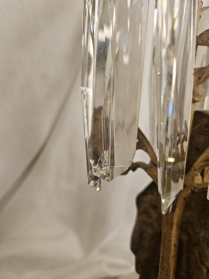 Antique - Brass, Marble, Crystal - Girandole/Candlestick Holder - 1890's - Victorian