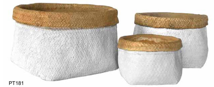 Basket Weave Cement Pots Pot Set of 3 Round Indoor Plant Succulent Brown Trim
