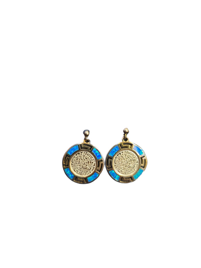 Blue Opal Disc Drop Earrings