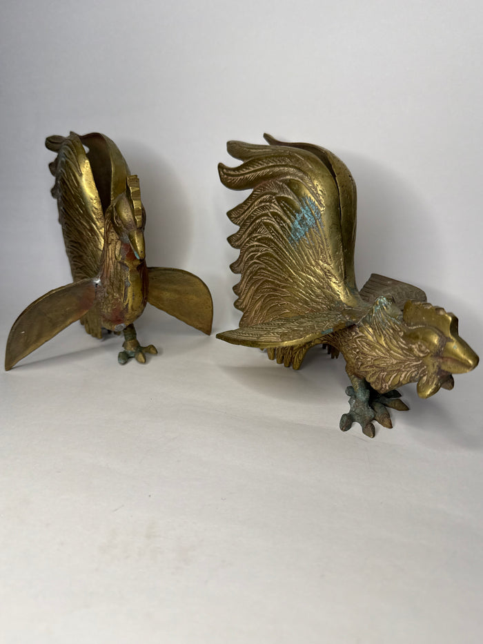 Brass Fighting Cock / Rooster Pair