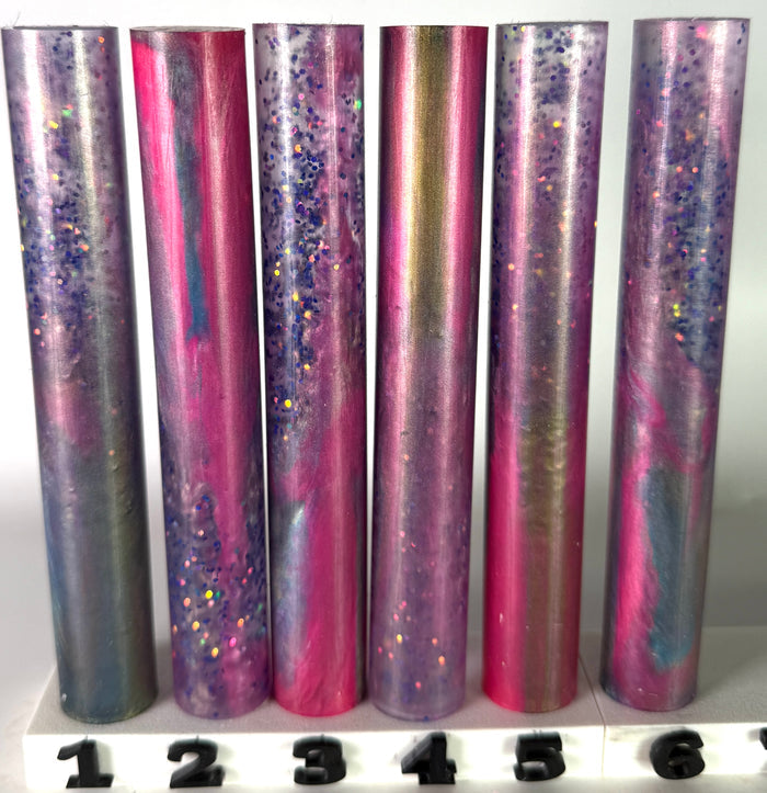 BShort-020: Sugarplum Cosmos Bespoke Pink Purple Blue Green with holographic Round Pen Blank Diamond Painting Pen Alumilite Resin Casting
