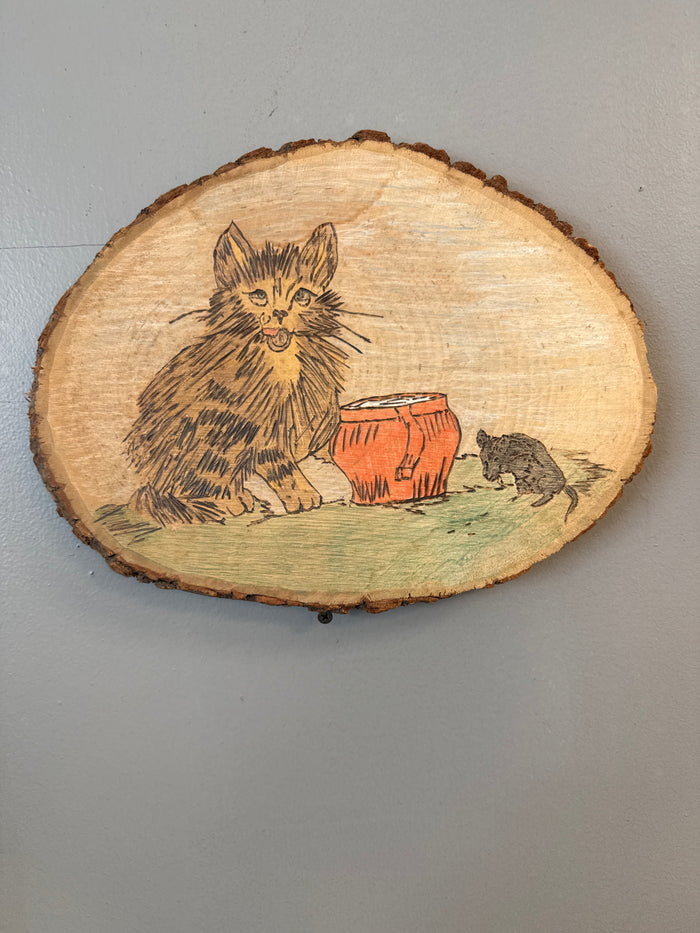 Cat and mouse Wood Engraved Art
