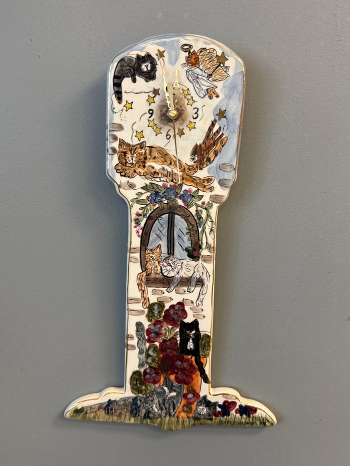 Collectible cat ceramic art clock