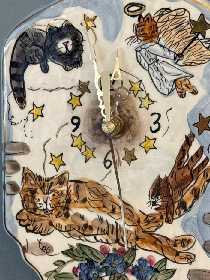 Collectible cat ceramic art clock