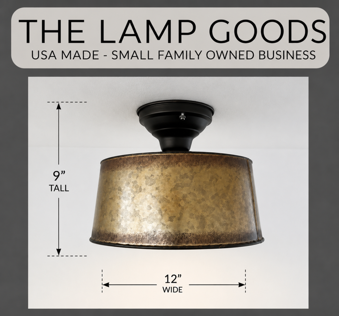 Copper-edge Brass Toned Farm Drum Flush Mount | 12" Width | The Lamp Goods
