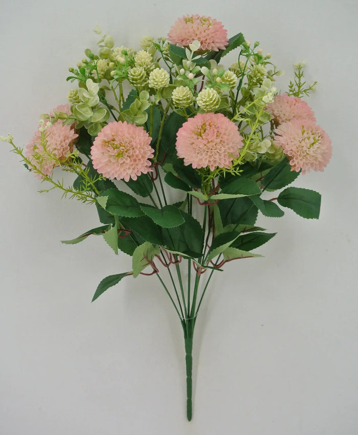 Golden Bell Dahlia Bush Pink 19" - Artificial Flowering Plants Silk
