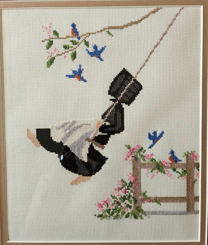 Diane Graebner, "Flying High" Framed cross-stitch - Ready to hang