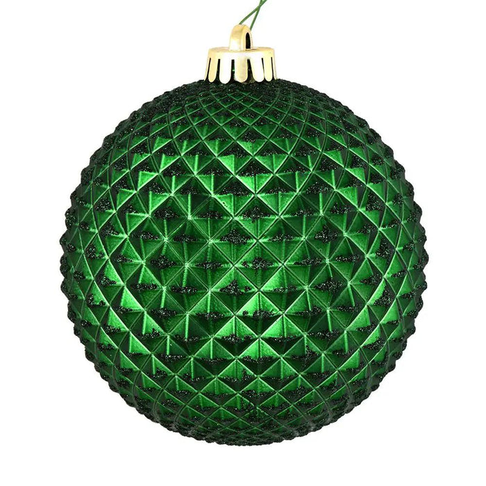 Vickerman Emerald Durian Glitter Ball Ornament 6" (4/Bag) - Holiday Ornaments Merchandise