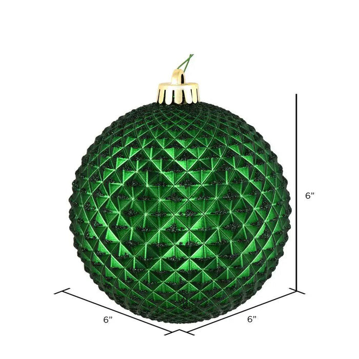 Vickerman Emerald Durian Glitter Ball Ornament 6" (4/Bag) - Holiday Ornaments Merchandise