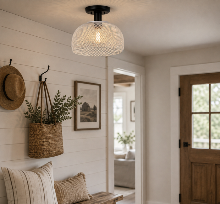 Farmhouse White Mesh Ceiling Light - The Lamp Goods