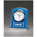 Glass Clock with Blue Carbon Fiber Design on Aluminum Base