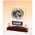 Glass Clock w/World Time Dial on Piano Finish Base