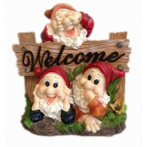 Gnome Welcome Sign Garden Ornament Statue Home Decor Hear Speak See No Evil