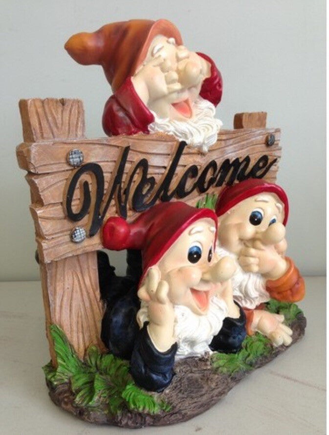 Gnome Welcome Sign Garden Ornament Statue Home Decor Hear Speak See No Evil