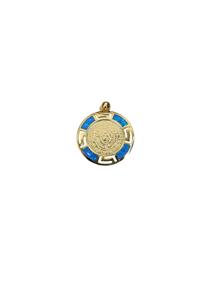 Gold Blue Opal Disc Pendant Necklace