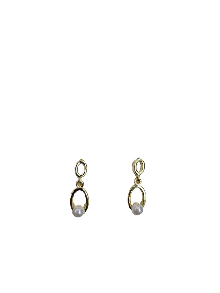 Gold Oval Pearl Earrings