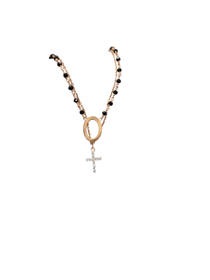 Gold Plated Oval Cross Drop Necklace