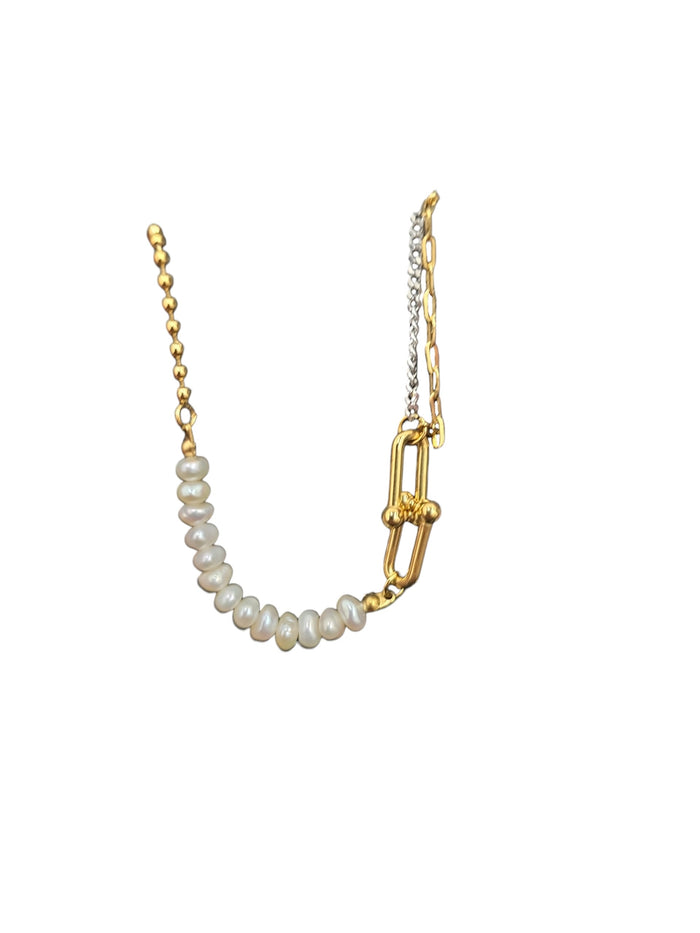 Gold Plated Pearl Link Necklace