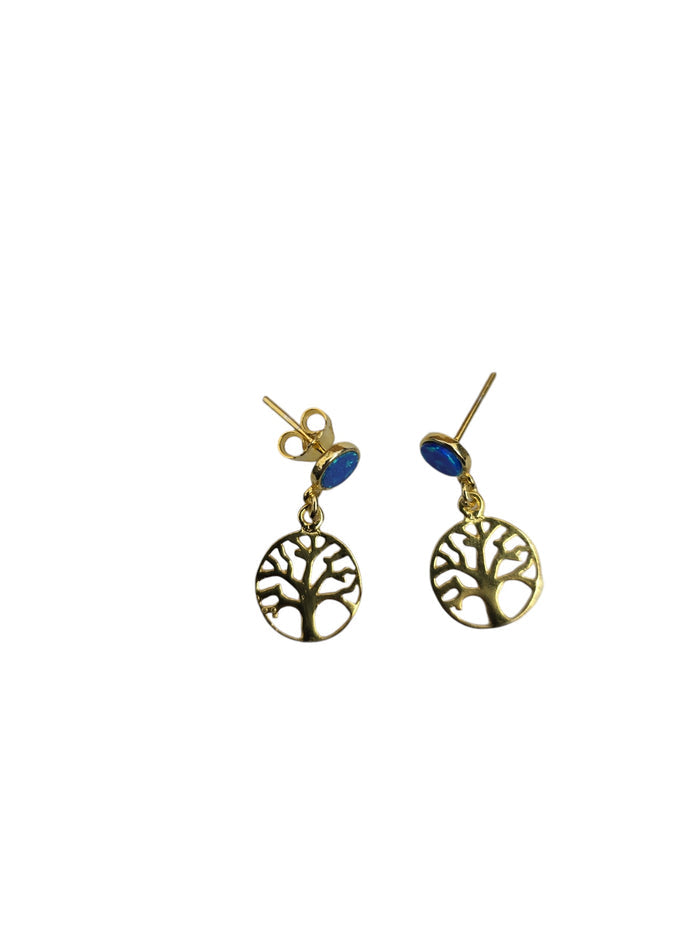Gold Tree of Life Blue Earrings