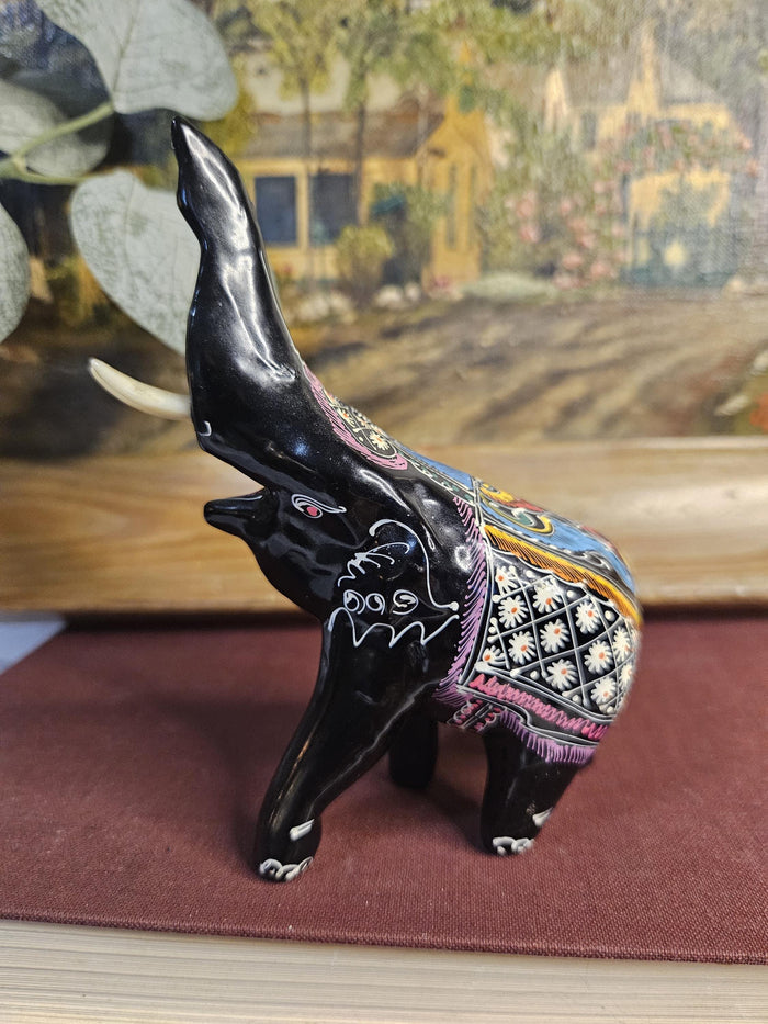 Hand-painted Wooden Elephant Figurine