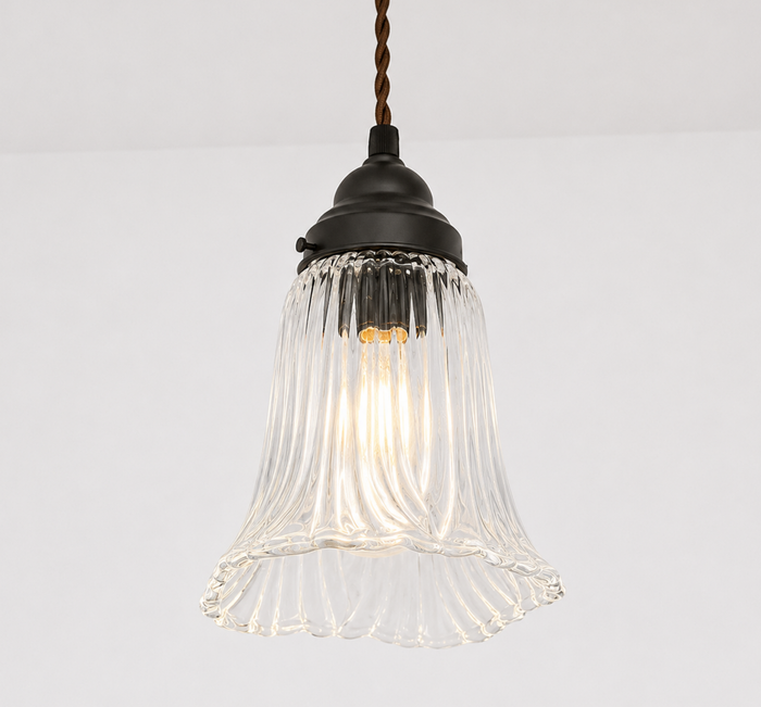 Heavy Pressed Scallop Flare Holophane Pendant - The Lamp Goods