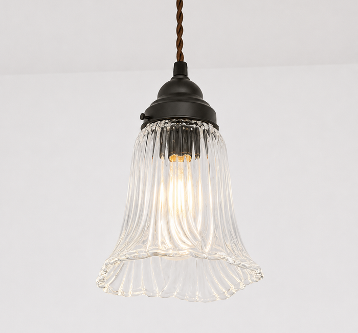 Heavy Pressed Scallop Flare Holophane Pendant - The Lamp Goods