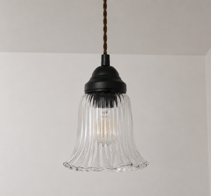 Heavy Pressed Scallop Flare Holophane Pendant - The Lamp Goods