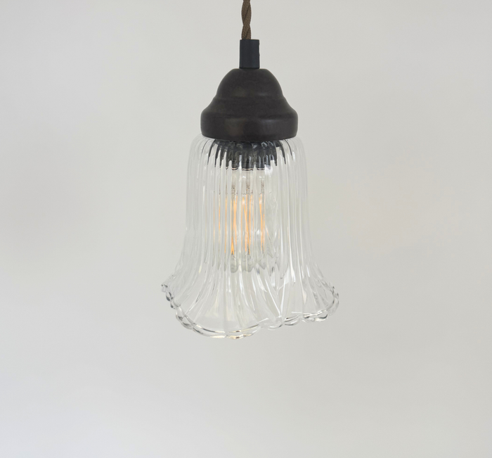 Heavy Pressed Scallop Flare Holophane Pendant - The Lamp Goods