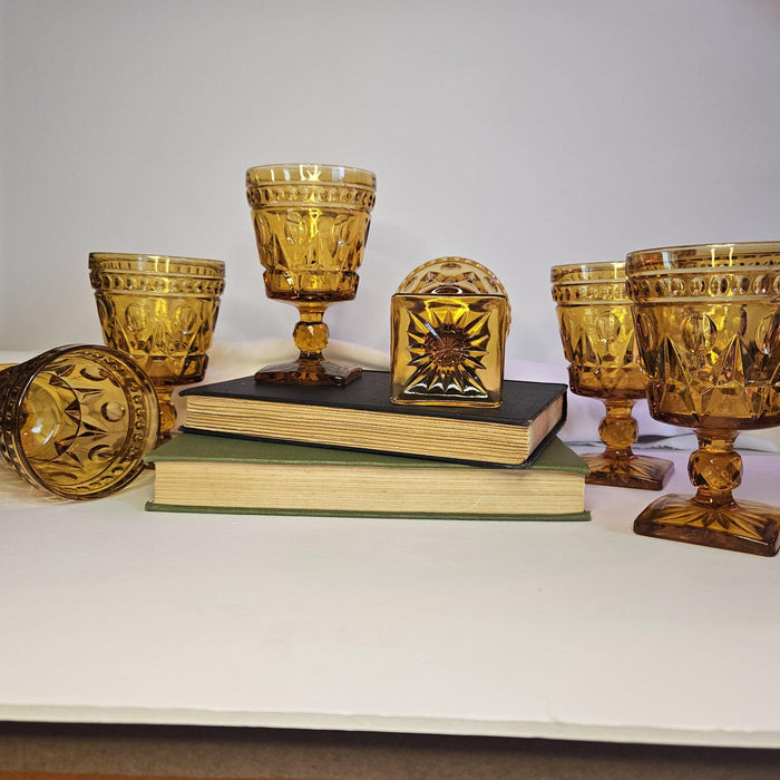 Indiana Glass - Colony - Park Lane Amber - Water - Wine - Footed Goblets