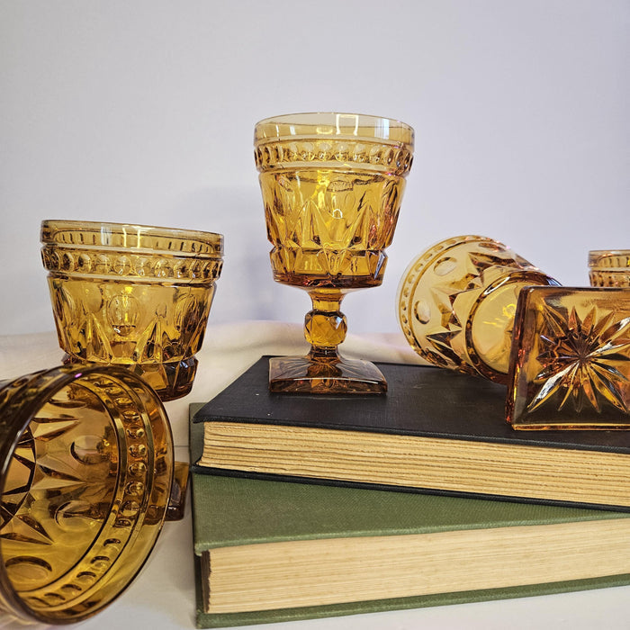 Indiana Glass - Colony - Park Lane Amber - Water - Wine - Footed Goblets