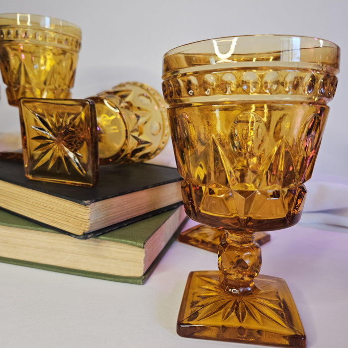 Indiana Glass - Colony - Park Lane Amber - Water - Wine - Footed Goblets