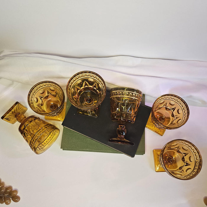 Indiana Glass - Colony - Park Lane Amber - Water - Wine - Footed Goblets