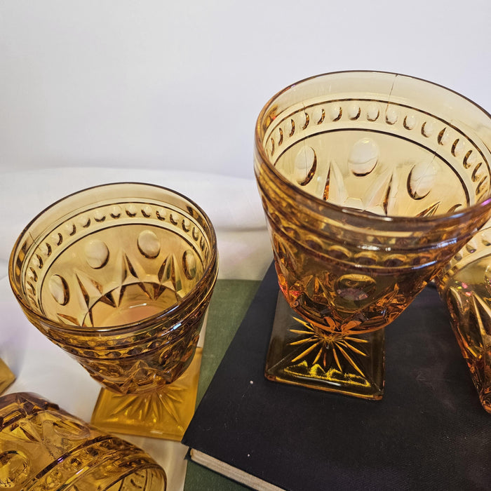 Indiana Glass - Colony - Park Lane Amber - Water - Wine - Footed Goblets