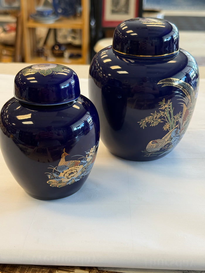 Japanese Cobalt Blue Lidded Ginger Jar Set