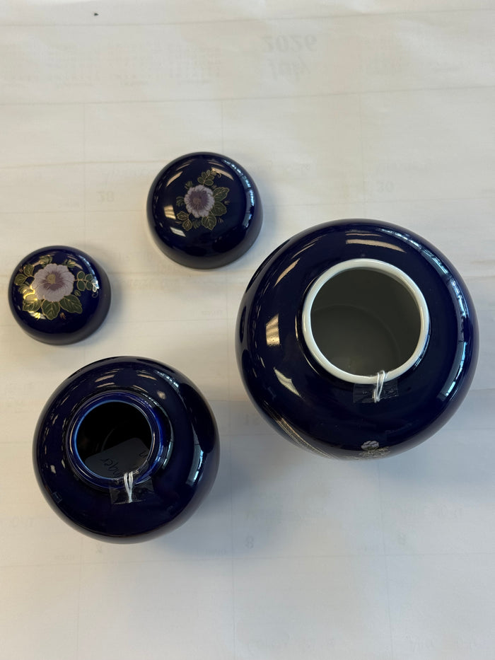 Japanese Cobalt Blue Lidded Ginger Jar Set