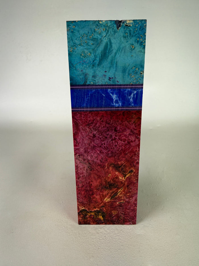 KB-000: Knife Block - Segmented Blue Red with Blue True Stone Dye Stabilized Maple Burl
