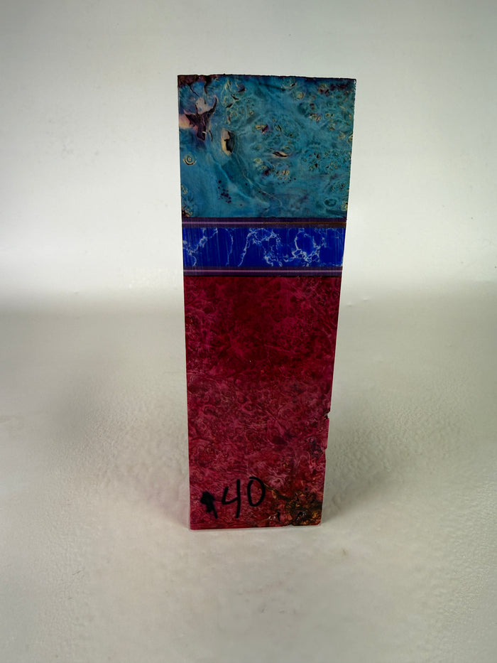 KB-000: Knife Block - Segmented Blue Red with Blue True Stone Dye Stabilized Maple Burl