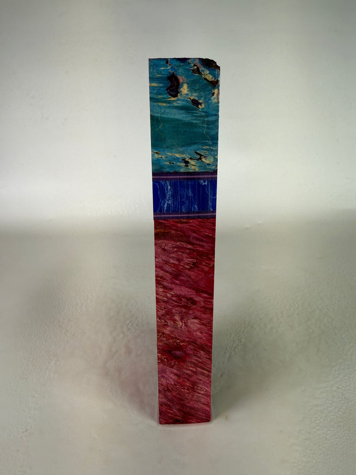 KB-000: Knife Block - Segmented Blue Red with Blue True Stone Dye Stabilized Maple Burl