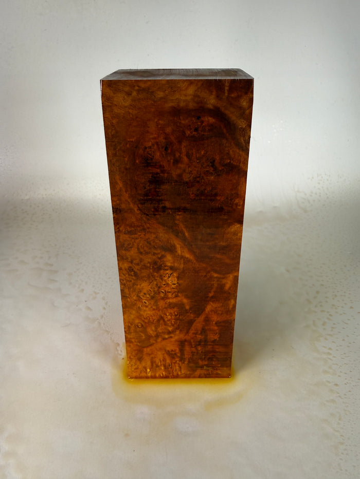 KB-017: Knife Block - Orange Dye Stabilized Maple Burl