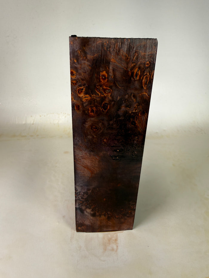 KB-018: Knife Block - Orange Purple Dye Stabilized Maple Burl