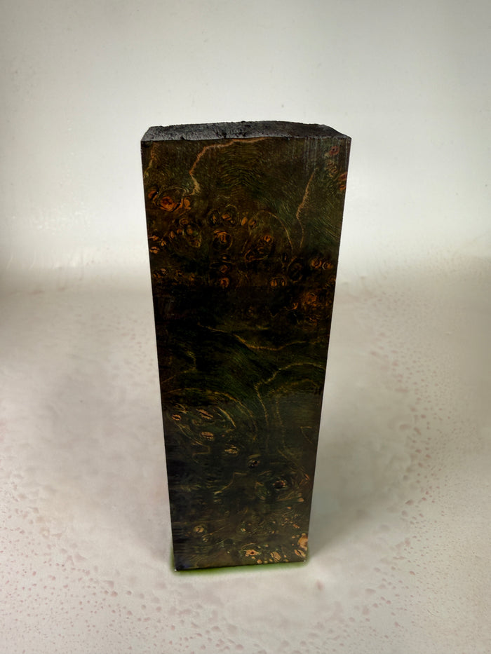 KB-020: Knife Block - Green Dye Stabilized Maple Burl
