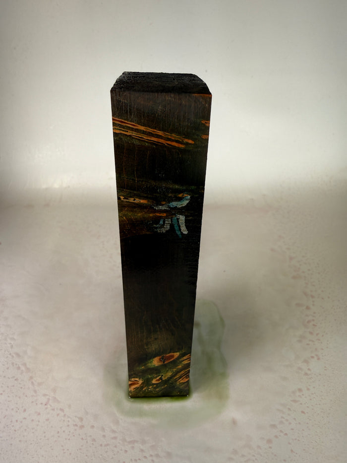 KB-020: Knife Block - Green Dye Stabilized Maple Burl