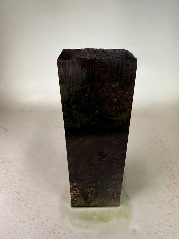 KB-020: Knife Block - Green Dye Stabilized Maple Burl