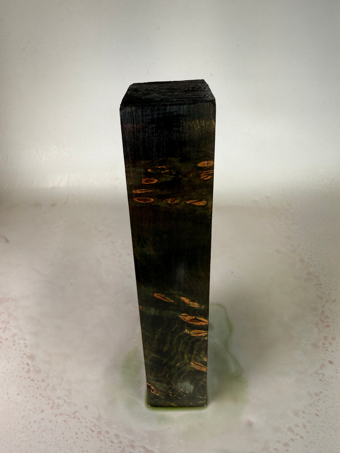 KB-020: Knife Block - Green Dye Stabilized Maple Burl