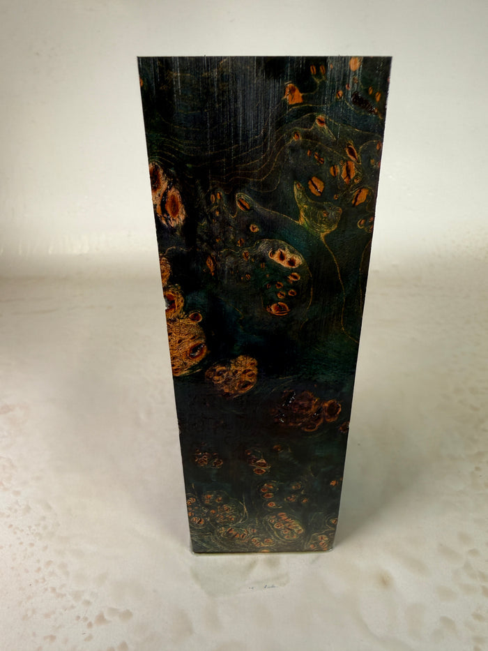 KB-021: Knife Block - Blue Green Dye Stabilized Maple Burl