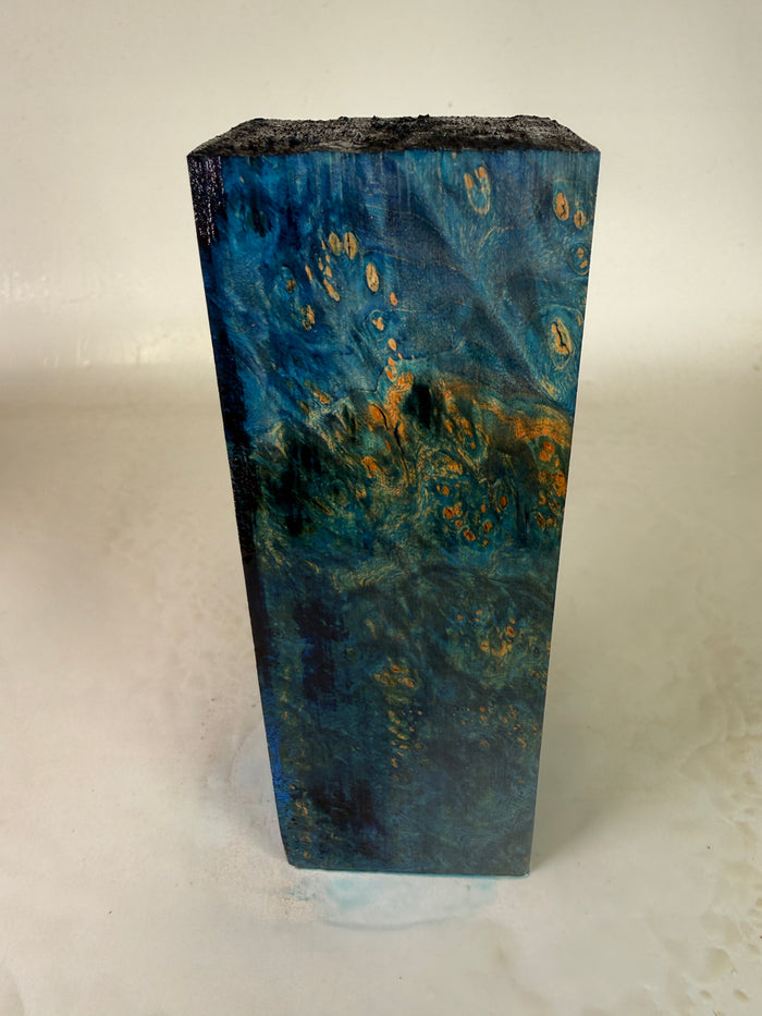 KB-023: Knife Block - Blue Dye Stabilized Maple Burl